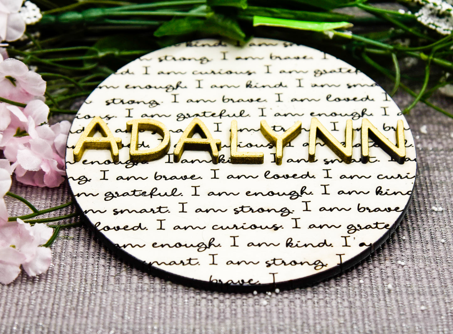 Custom Affirmation Name Sign – Engraved Wooden Nursery Decor – Baby Name Plaque – Personalized Baby Shower Gift
