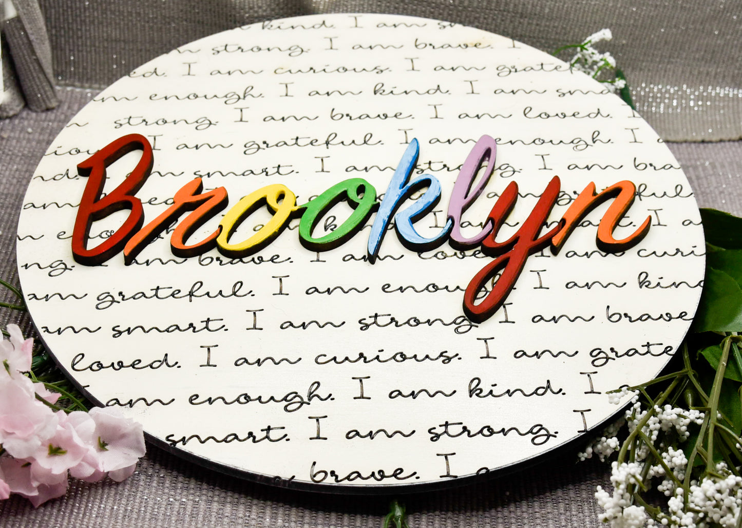 Custom Affirmation Name Sign – Engraved Wooden Nursery Decor – Baby Name Plaque – Personalized Baby Shower Gift