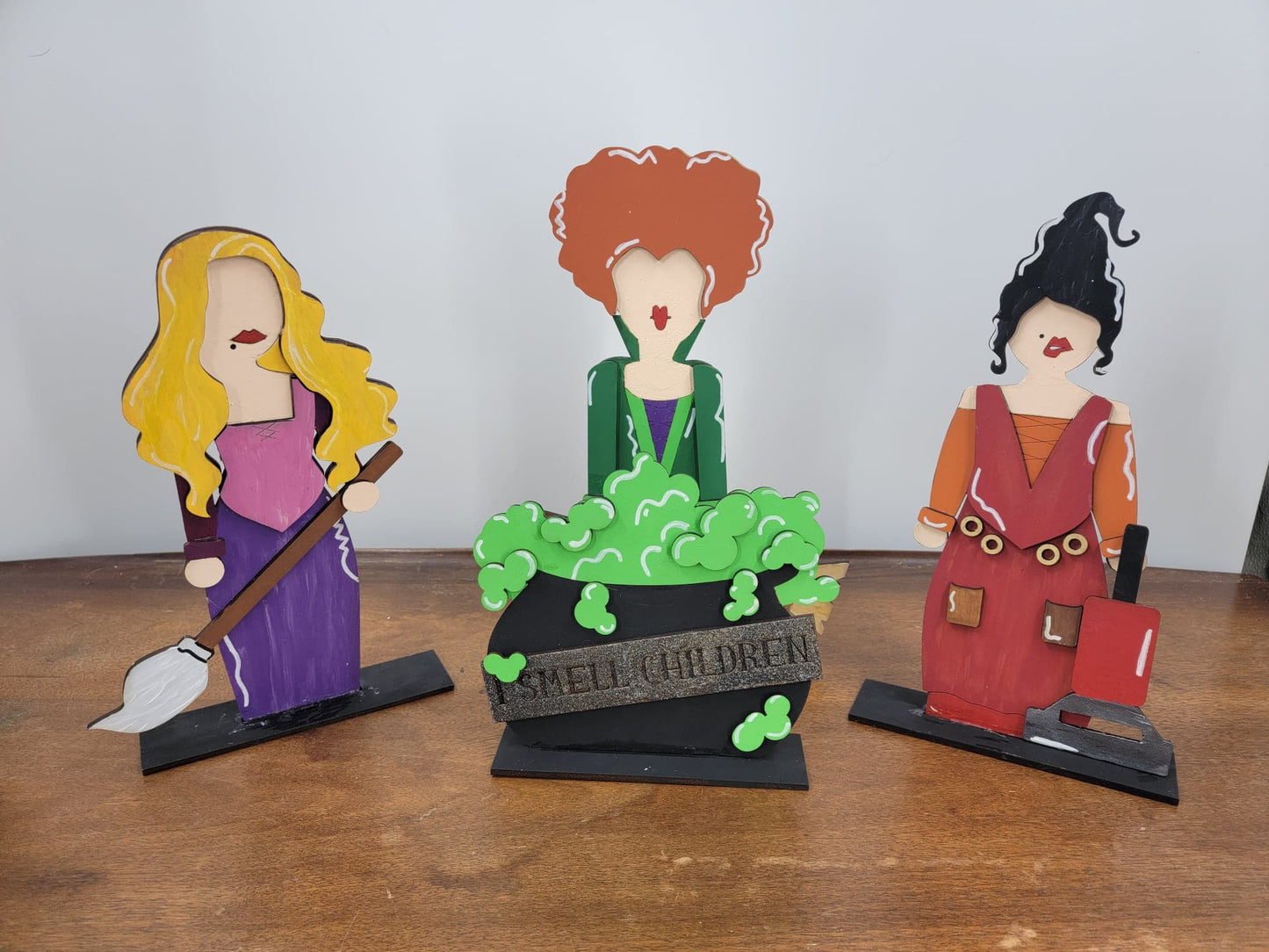 Sister Witch Trio – 12" Standing Wooden Halloween Shelf Sitters