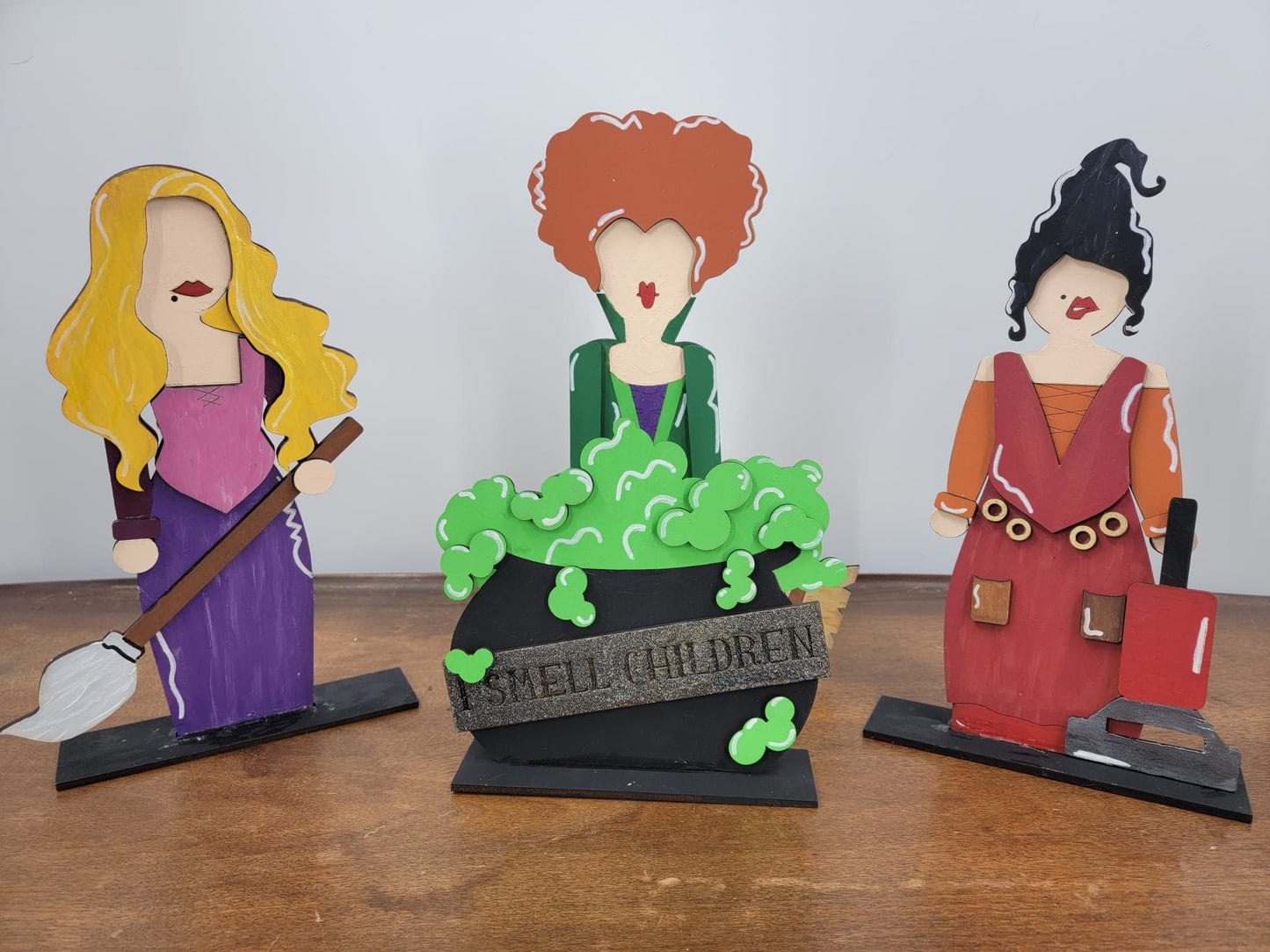 Sister Witch Trio – 12" Standing Wooden Halloween Shelf Sitters