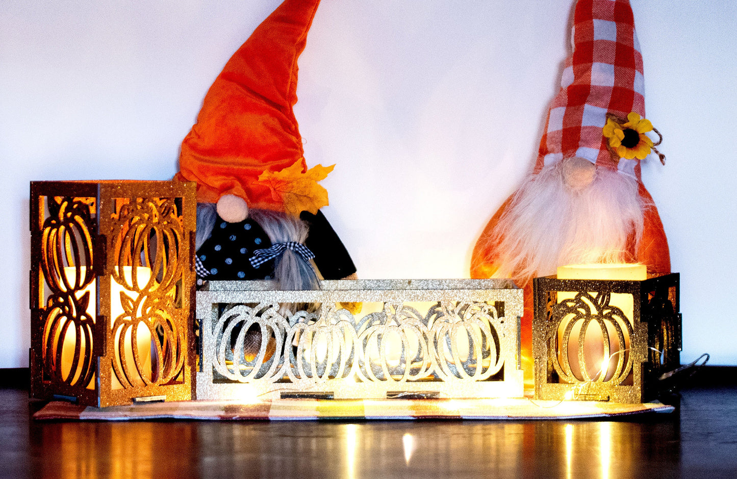 Decorative pumpkin Candle Holder Set, Fall centerpiece and pumpkin home decor