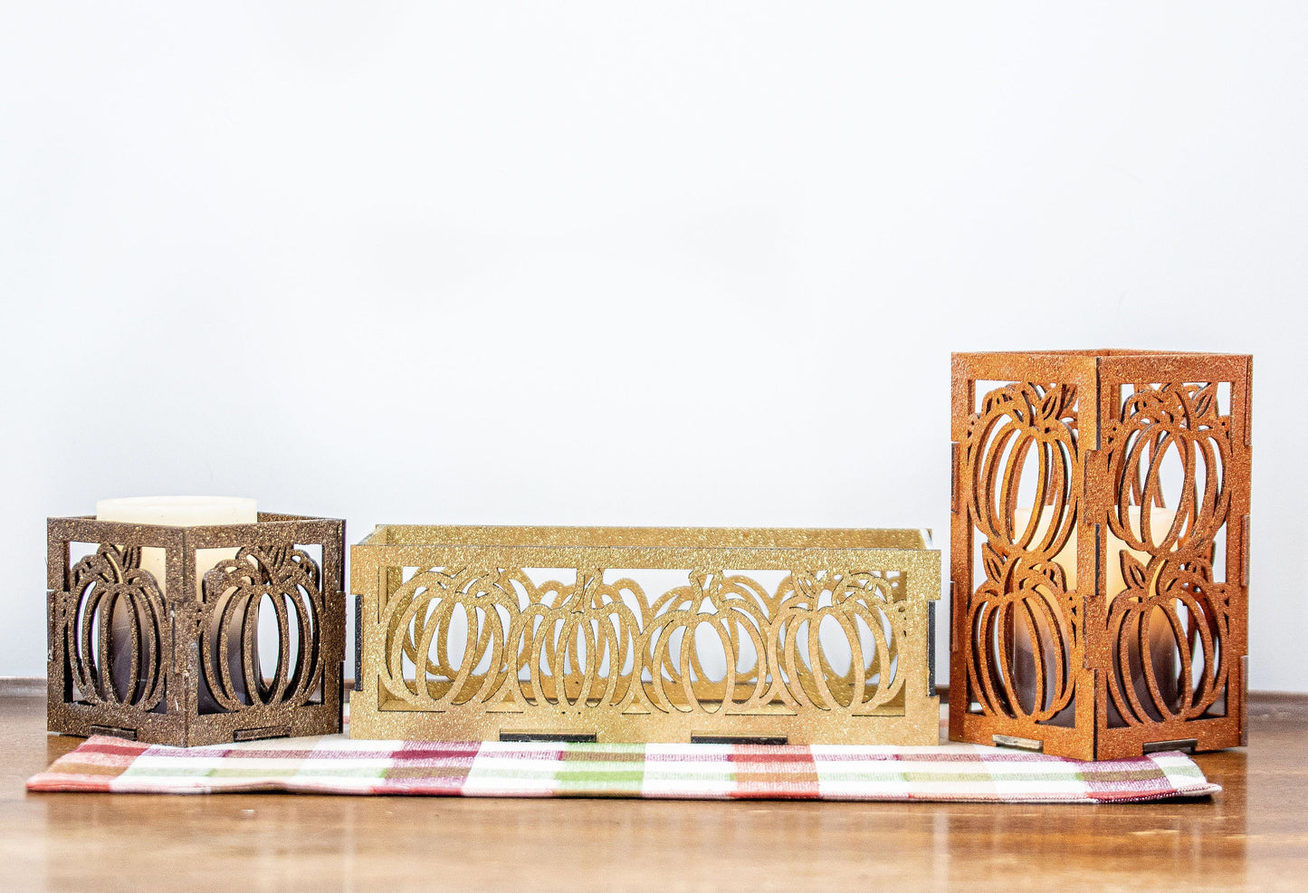 Decorative pumpkin Candle Holder Set, Fall centerpiece and pumpkin home decor