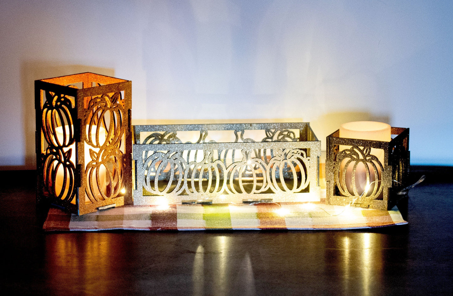 Decorative pumpkin Candle Holder Set, Fall centerpiece and pumpkin home decor