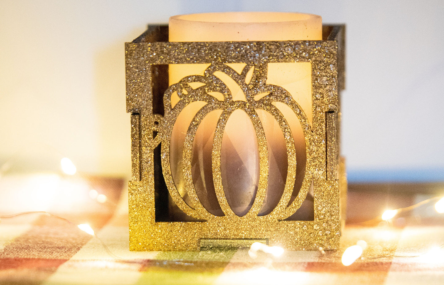 Pumpkin decoration fall candles centerpiece, pumpkin candle holder wood