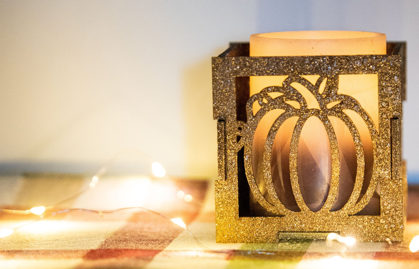 Pumpkin decoration fall candles centerpiece, pumpkin candle holder wood