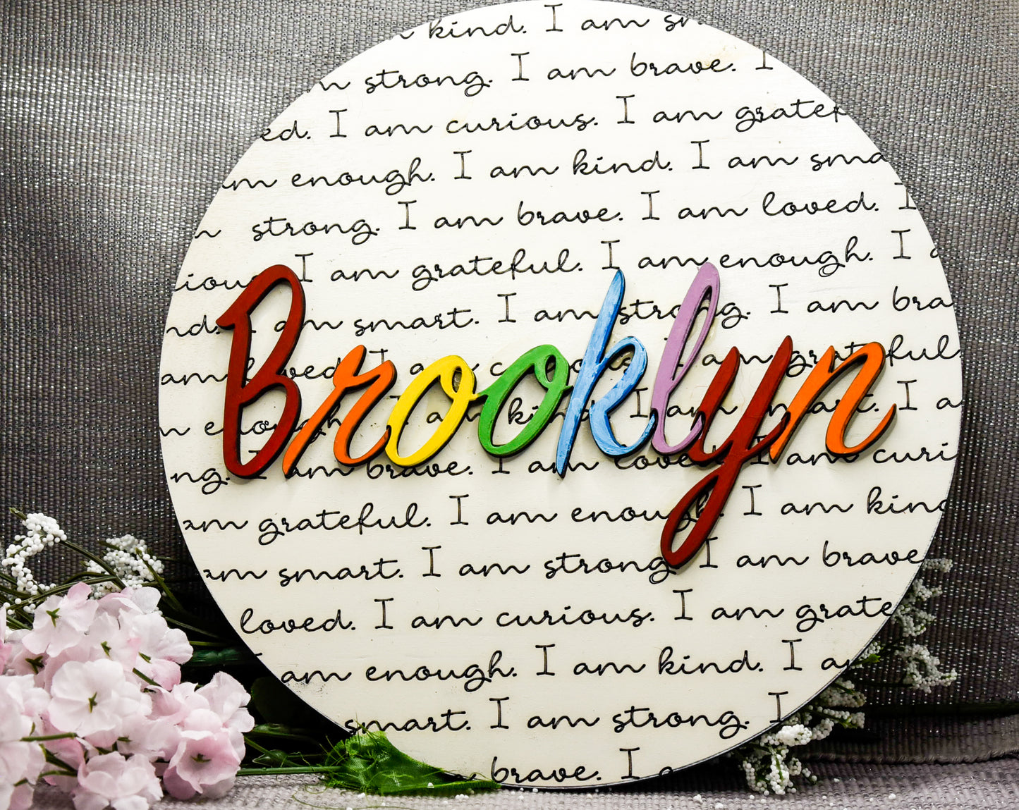 Custom Affirmation Name Sign – Engraved Wooden Nursery Decor – Baby Name Plaque – Personalized Baby Shower Gift