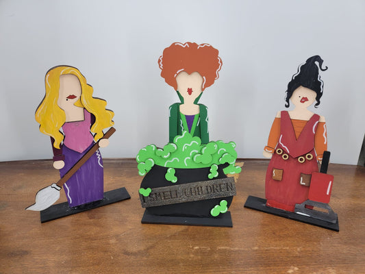DIY Wooden Witch Trio Kit – 12” Standing Halloween Shelf Sitters to Paint
