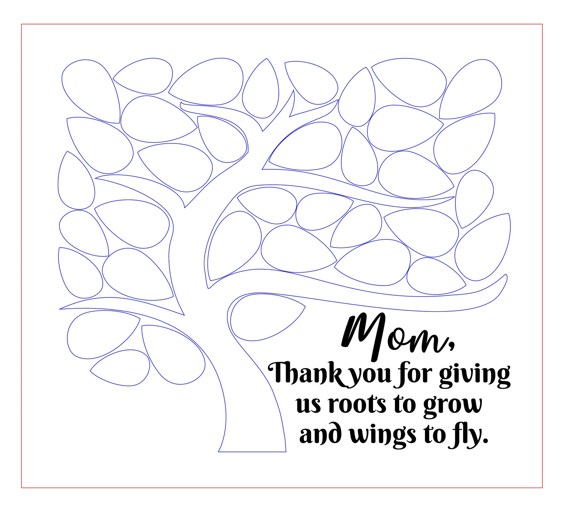 Square wooden framed family tree wall hanging featuring a carved tree trunk and branches with engraved wooden leaves for each child or grandchild’s name, rustic stained finish, and a heartfelt message for mom or grandma in the corne