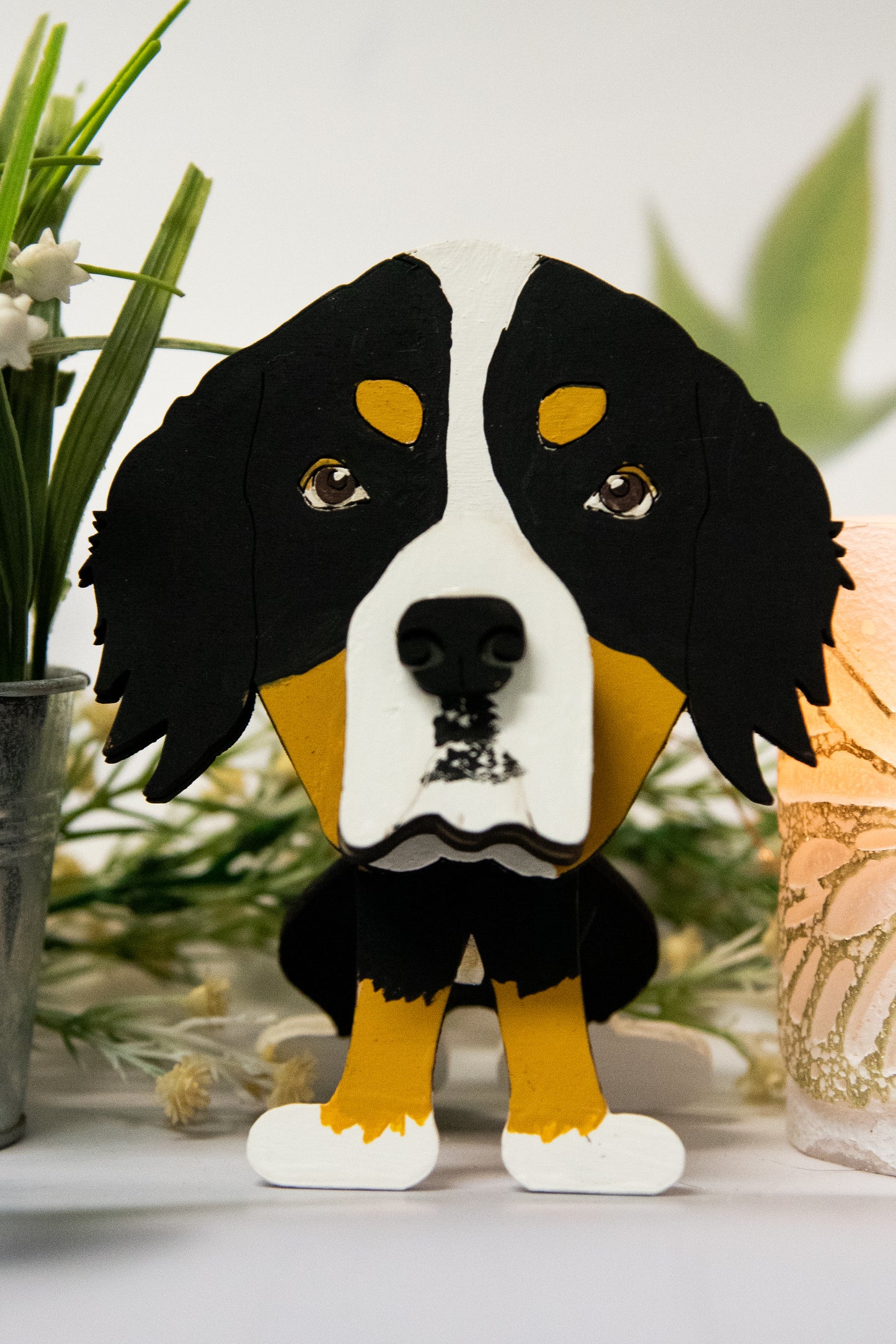 DIY wooden Bernese Mountain Dog glasses holder kit, paint your own unfinished dog eyeglass stand craft project, pet lover DIY decor gift, buildable wood dog breed glasses stand for crafters and dog lovers.