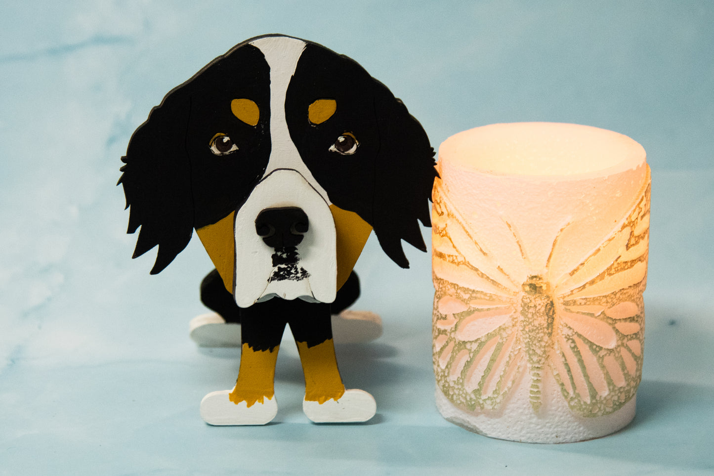 DIY wooden Bernese Mountain Dog glasses holder kit, paint your own unfinished dog eyeglass stand craft project, pet lover DIY decor gift, buildable wood dog breed glasses stand for crafters and dog lovers.