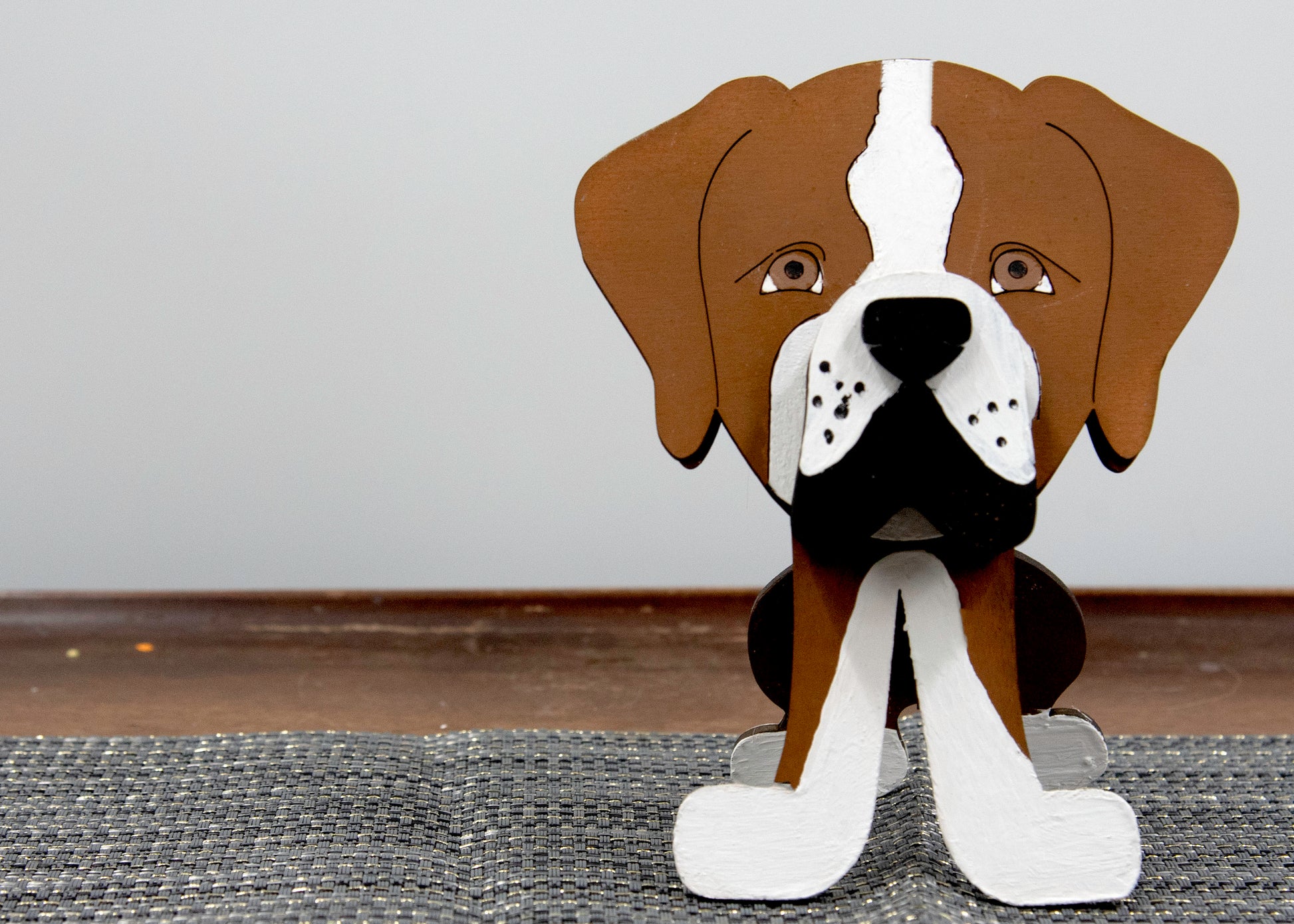 Handcrafted and hand-painted wooden Boxer dog glasses holder stand, custom eyeglass display with realistic details, perfect decorative pet lover gift for dog moms and dads, desk or shelf decor for eyeglasses or sunglasses