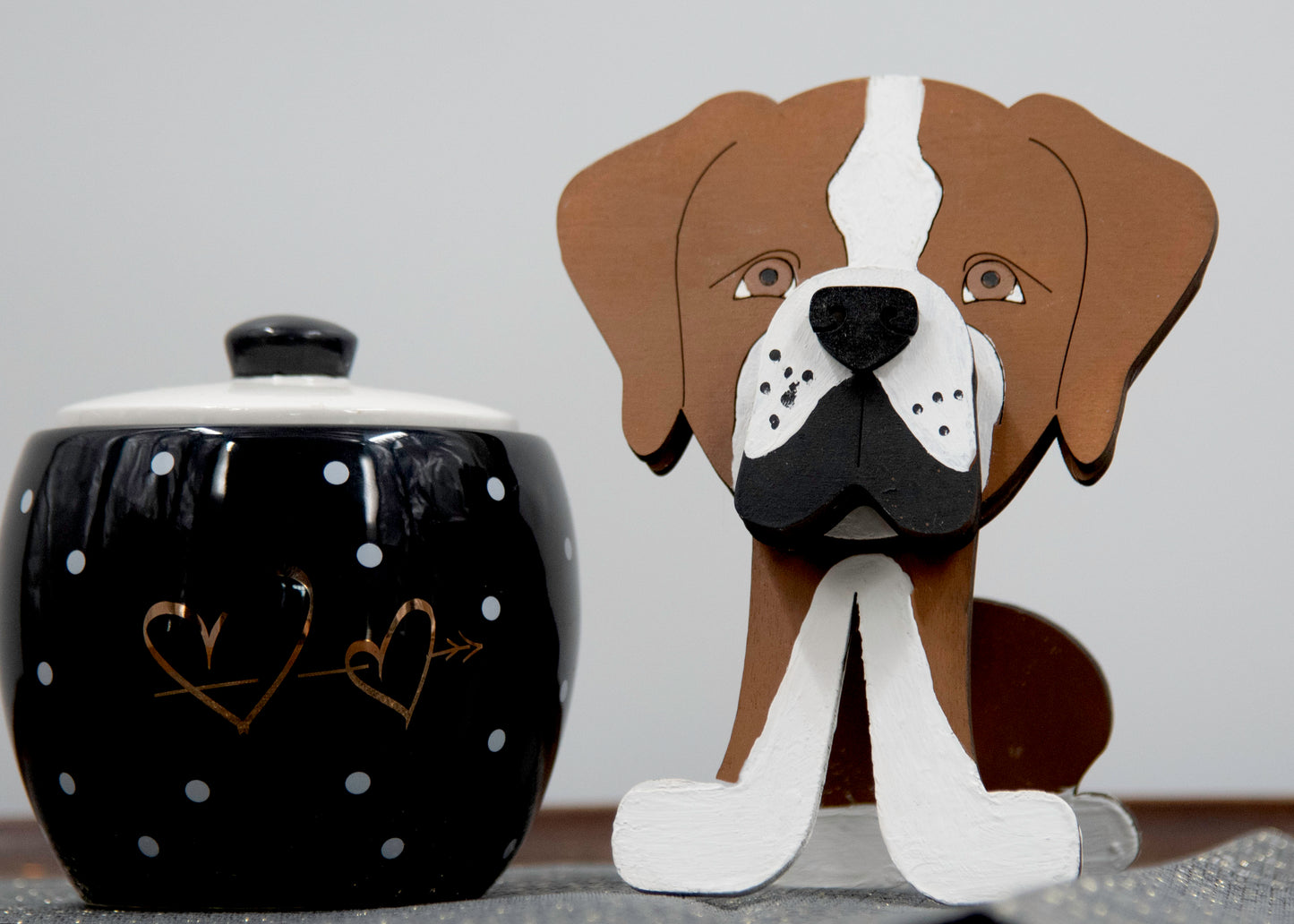 Handcrafted and hand-painted wooden Boxer dog glasses holder stand, custom eyeglass display with realistic details, perfect decorative pet lover gift for dog moms and dads, desk or shelf decor for eyeglasses or sunglasses