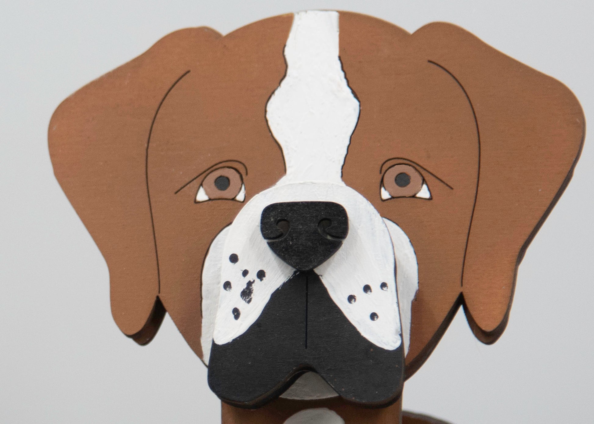 Handcrafted and hand-painted wooden Boxer dog glasses holder stand, custom eyeglass display with realistic details, perfect decorative pet lover gift for dog moms and dads, desk or shelf decor for eyeglasses or sunglasses