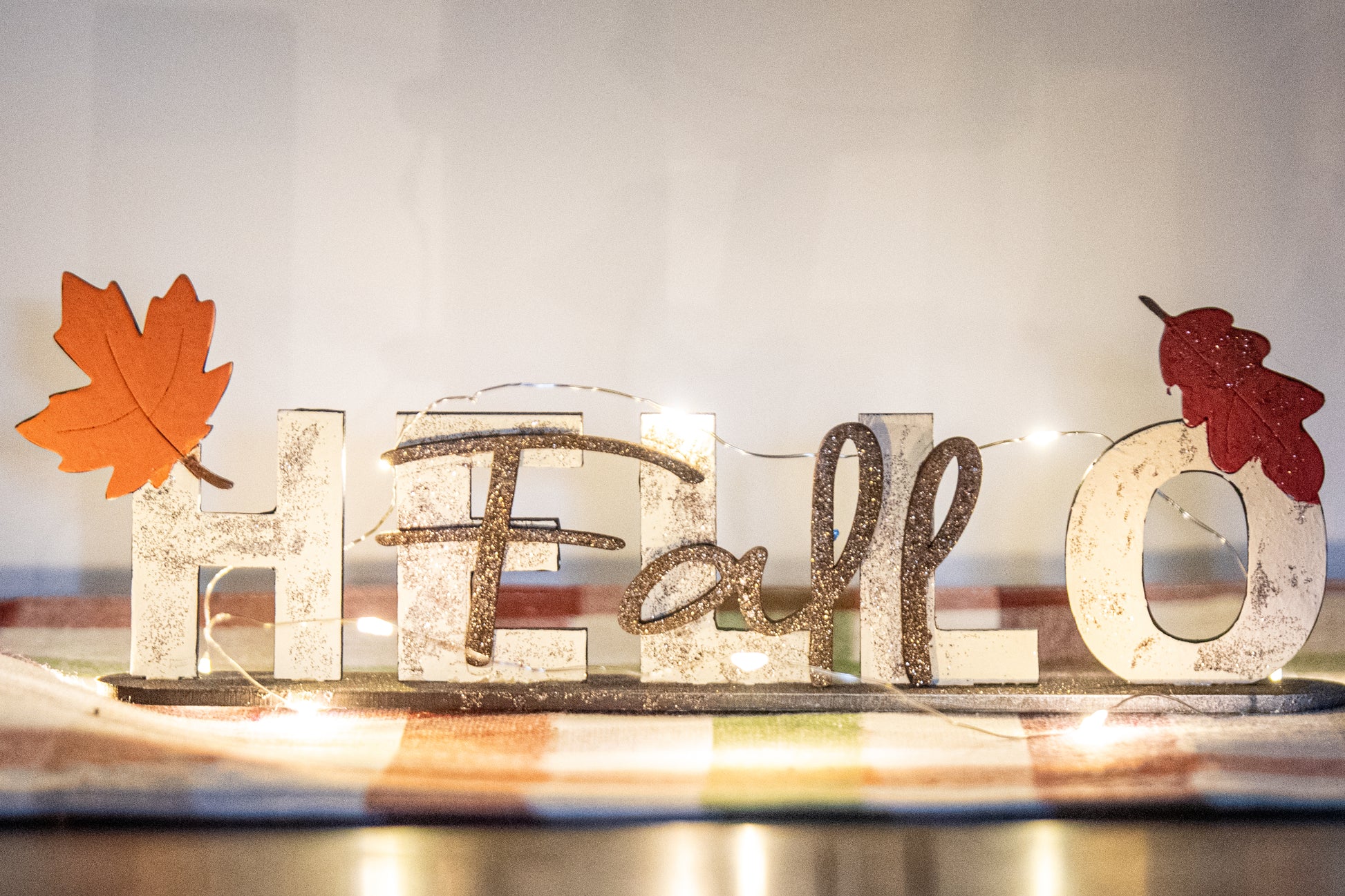 DIY wooden Hello Fall shelf sitter craft kit with autumn leaf accents, unfinished paint-your-own standing sign for fall and Thanksgiving home decor, rustic farmhouse seasonal decoration, includes all wood pieces for easy painting and assembly

