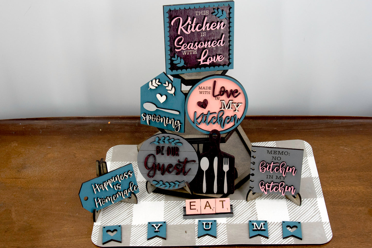 DIY Kitchen Tiered Tray Kit – Paint Your Own Wooden Mini Sign Set | Farmhouse Craft Project